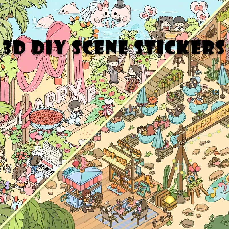 Make 3D Sticker Scene, DIY Sunset Concert Beach Wedding