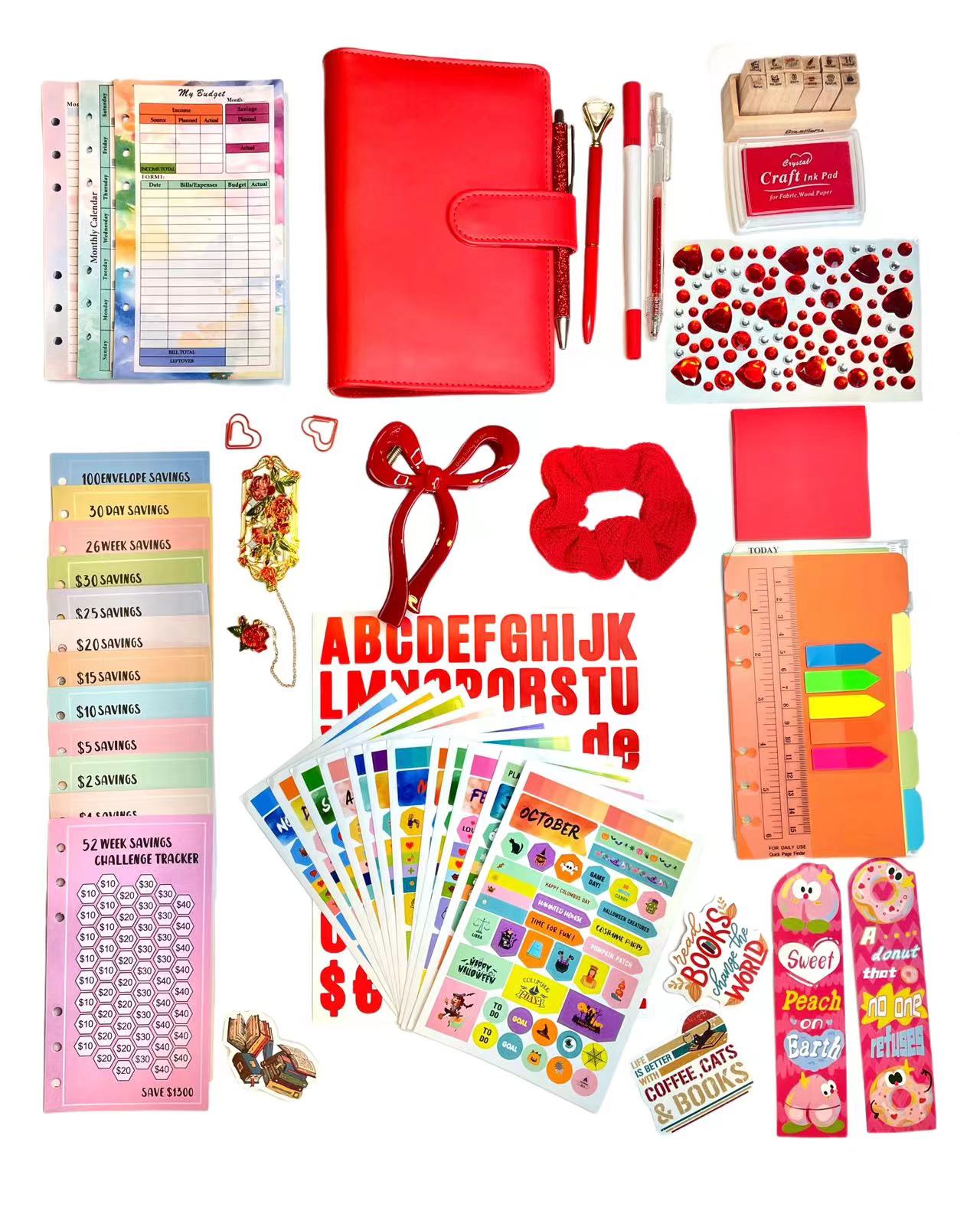 Red Journal Kit|Monthly Weekly Planner Notebook|Budget Binder|Accessories
