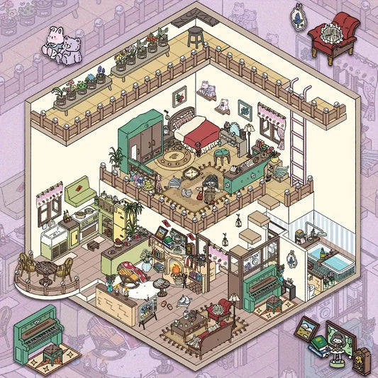 Miniature Tulip House Dreamy Loft Lake Villa Y2K Style 3D Sticker Scene