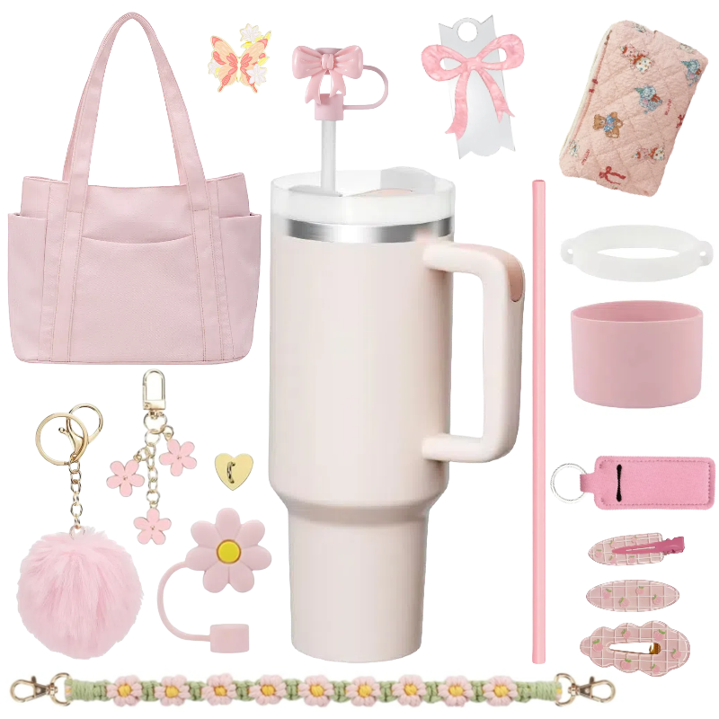 Ultimate Personalized PINK Tumbler Set|Tote Bag