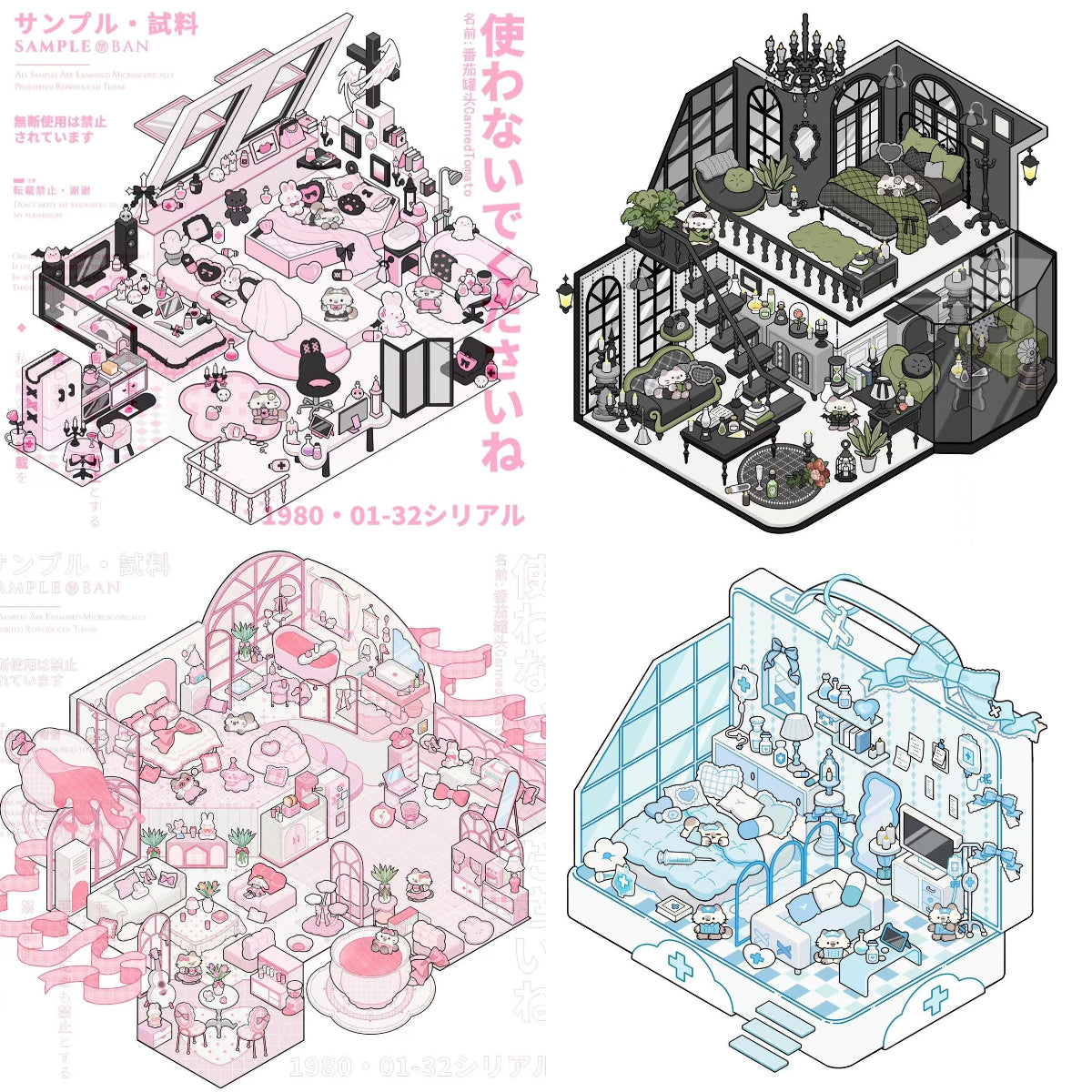 DIY Gothic Cat Black Pink Home Cat Hospital Miniature Scene Sticker