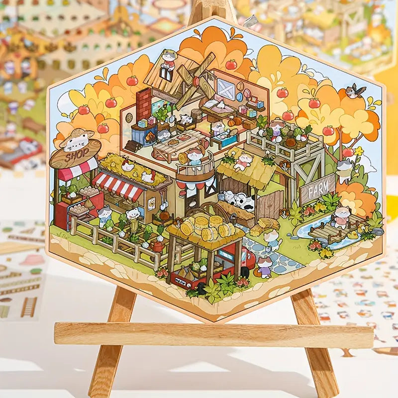 3D Sticker Scene DIY Cat Farm Forest Book Bar Yacht Party Amusement Park