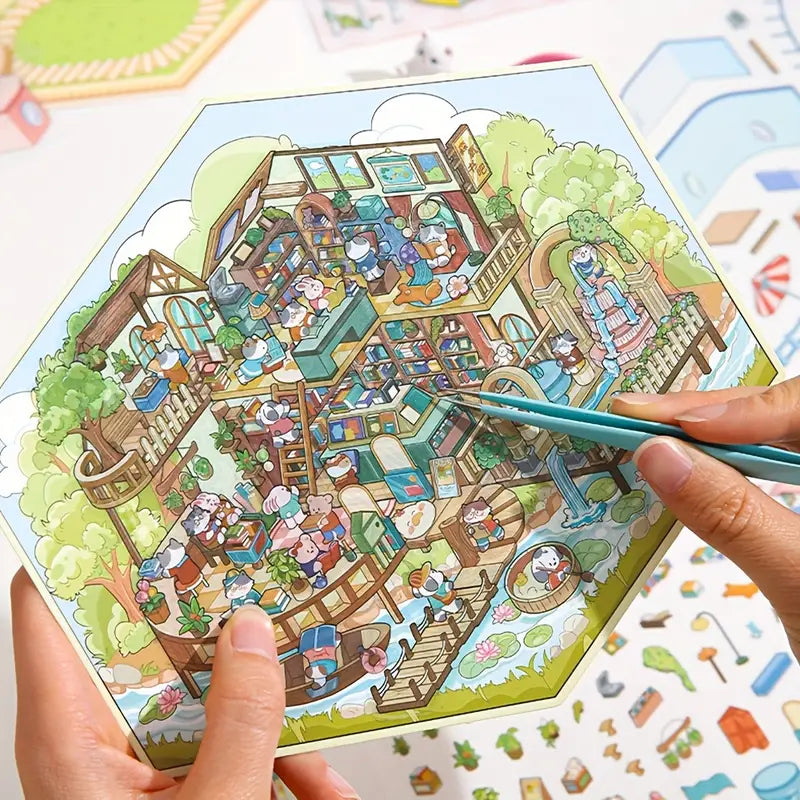 3D Sticker Scene DIY Cat Farm Forest Book Bar Yacht Party Amusement Park