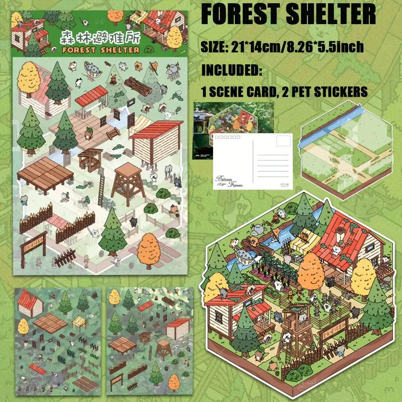 DIY Cute Catty Forest Scenes Stickers