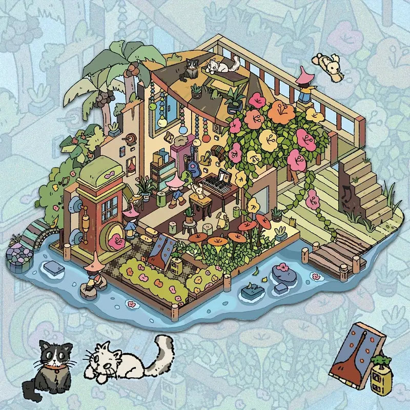 Miniature Tulip House Dreamy Loft Lake Villa Y2K Style 3D Sticker Scene