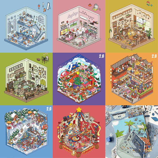 DIY 3D Sticker Scene: Bedroom|Living Room|Ski Resort|Kitchen|Christmas Market