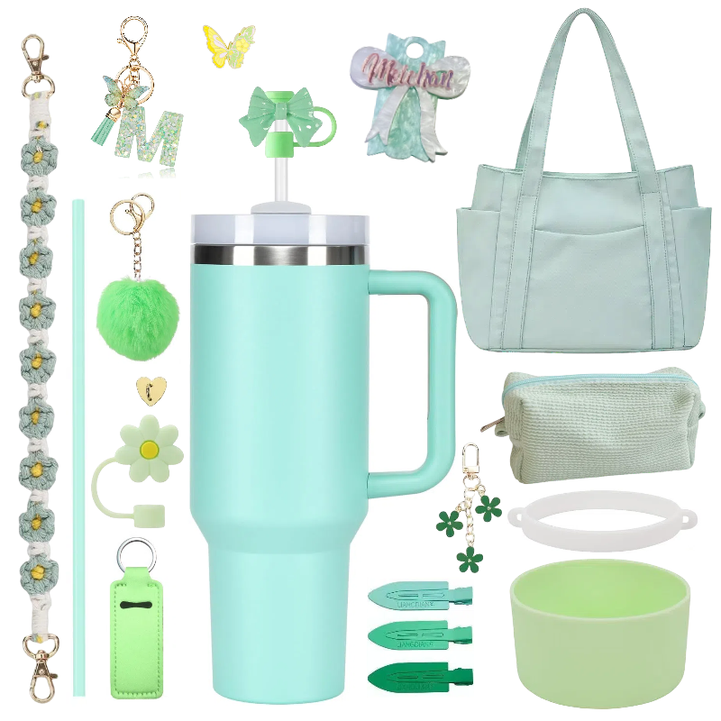 Ultimate Personalized GREEN Tumbler Set|Tote Bag