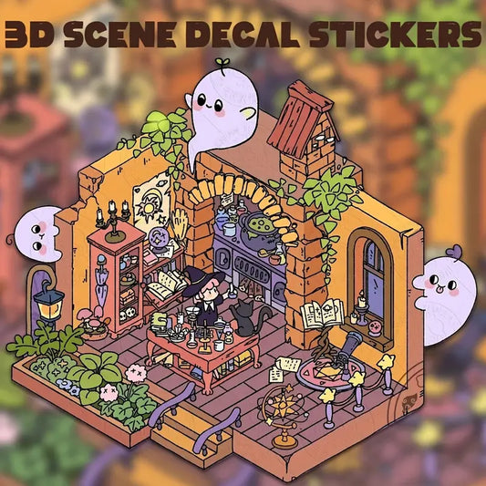 3D Sticker Scene, DIY Alice Room Witch Cottage Conch World Good Night