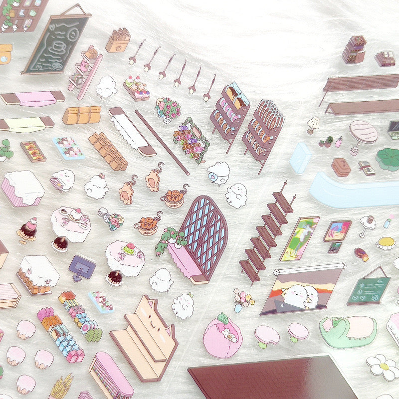 Sticker Scenes! DIY Coffee Flower|Panda Tea House|Bakery Shop|Apartment|Chocolate Factory