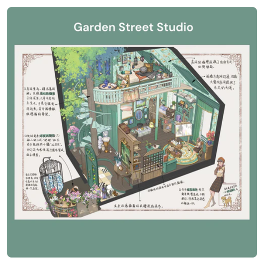 Manuscript Style Garden Street Studio Secret Base Airship Stationery Store Sticker Scene