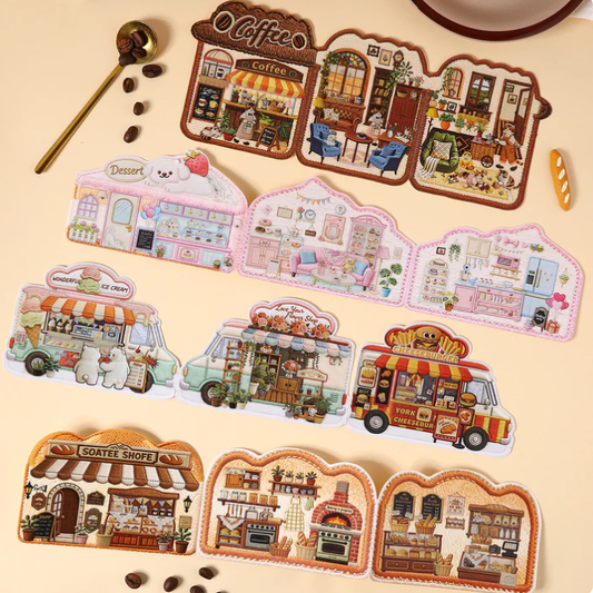Embroidery Art DIY Cute Bus Miniature House 3D Scene Sticker