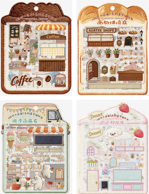 Embroidery Art DIY Cute Bus Miniature House 3D Scene Sticker