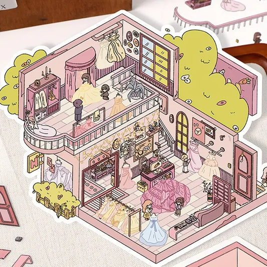 DIY Bridal Shop Raccoon Wedding 3D Scene Stickers