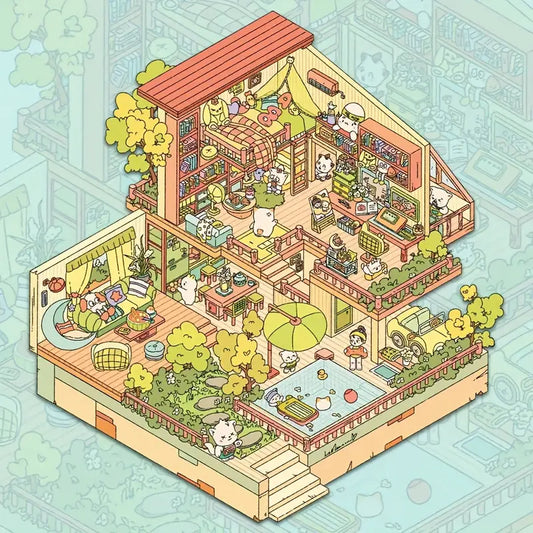 3D Isometric Scene Sticker Capybara Hot Spring Sheep Farm Cat Hotel