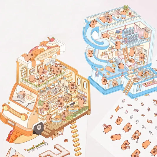3D Sticker Scene! DIY Capybara Cake Bus Leisure Club