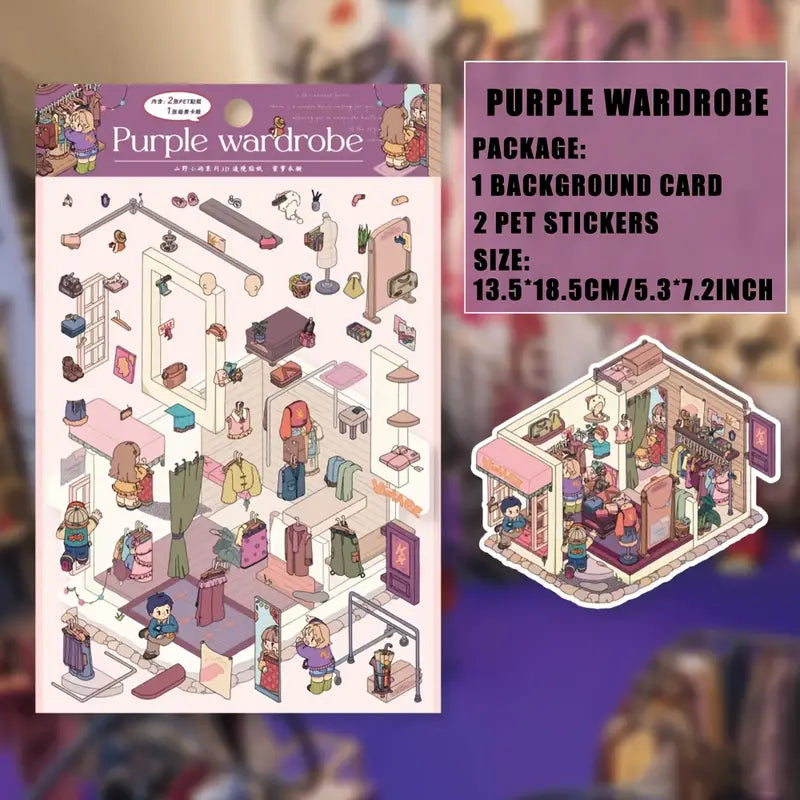 3D Stickers Scene Make your Own |Cozy House|Tree House|Purple Wardrobe
