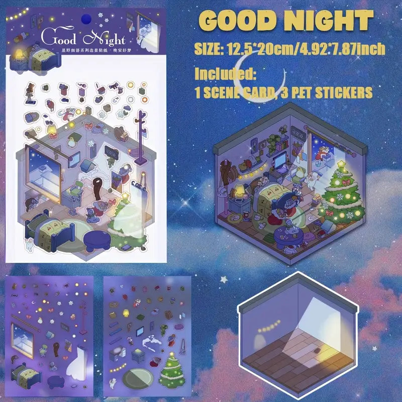 3D Sticker Scene, DIY Alice Room Witch Cottage Conch World Good Night