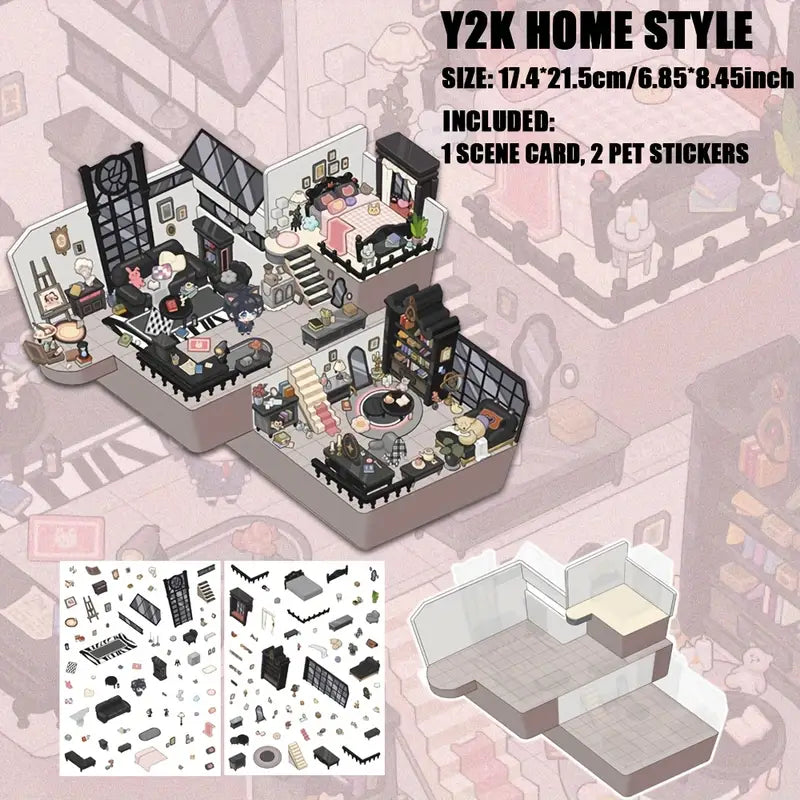 Miniature Tulip House Dreamy Loft Lake Villa Y2K Style 3D Sticker Scene