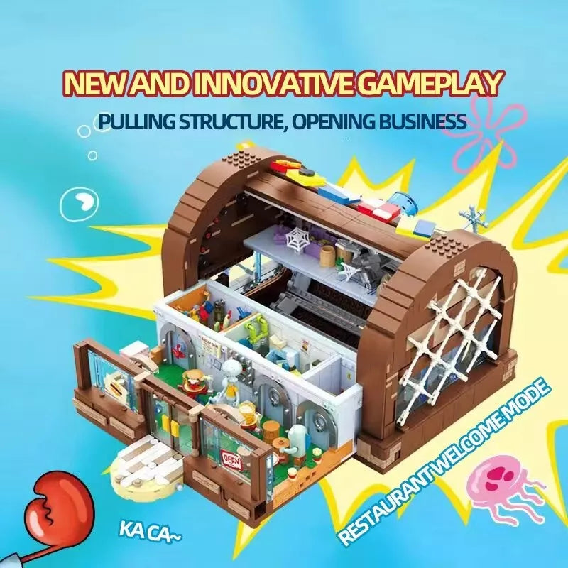 Krusty Krab Restaurant Cartoon Building Blocks Bricks Set US Tax-Free