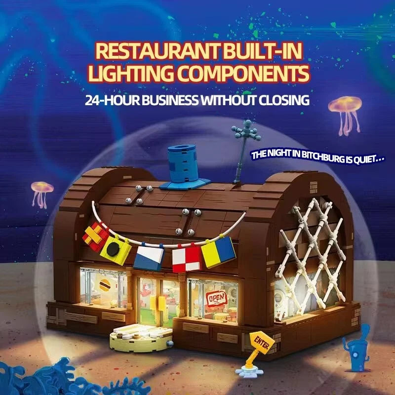 Krusty Krab Restaurant Cartoon Building Blocks Bricks Set US Tax-Free