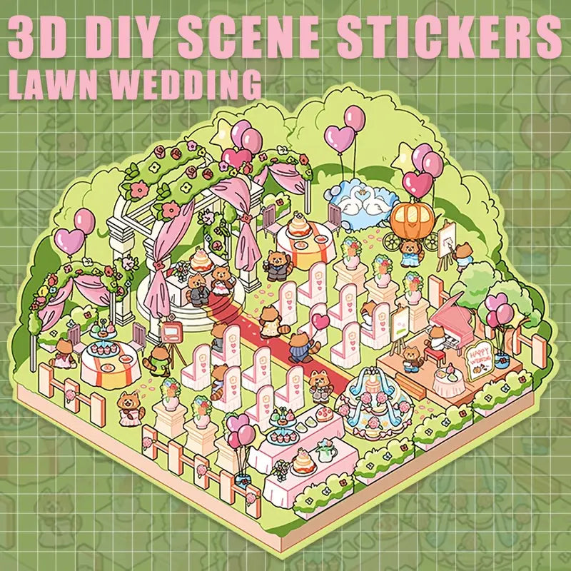 DIY Bridal Shop Raccoon Wedding 3D Scene Stickers