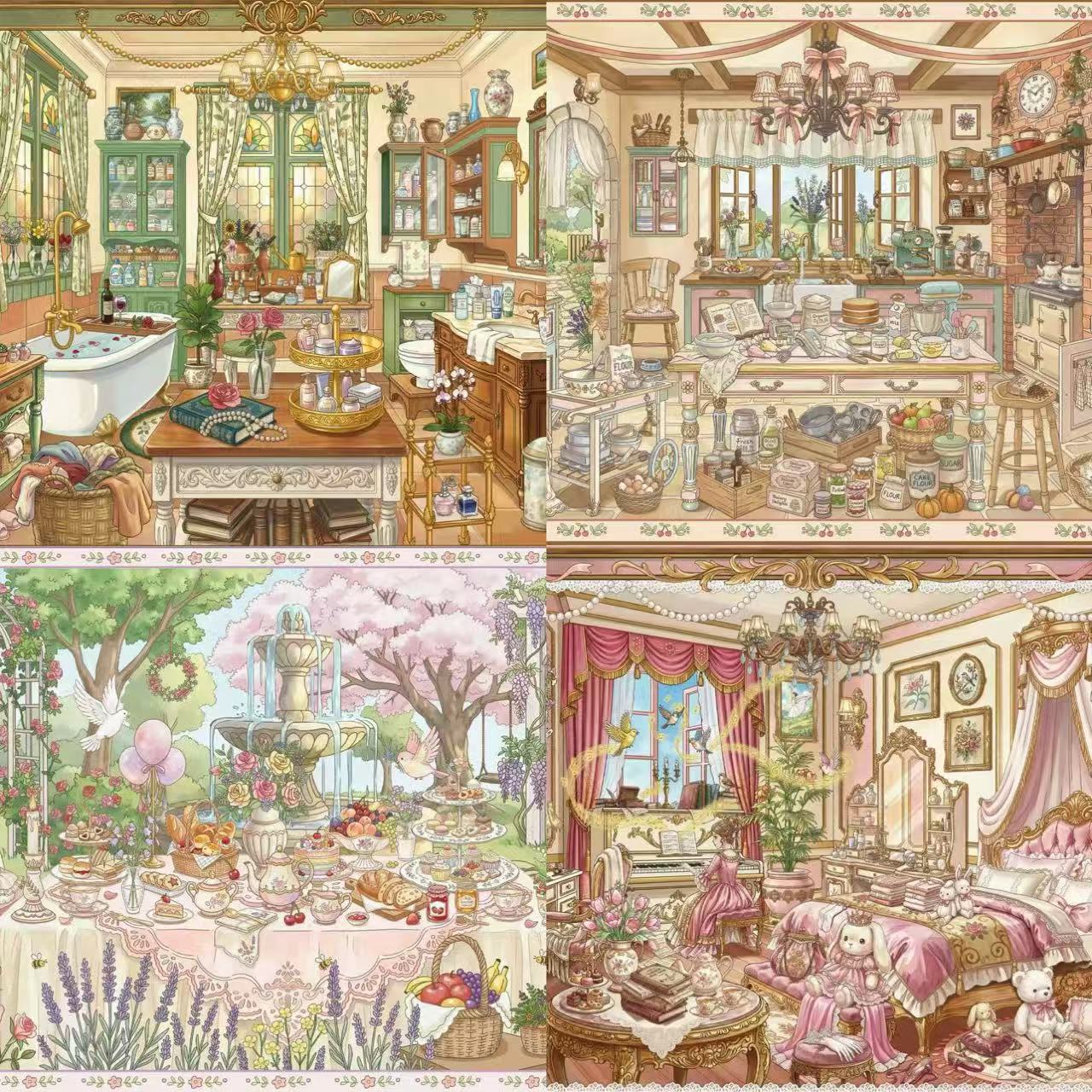 Design European Bathroom Kitchen Afternoon Tea 3D Scene Stickers