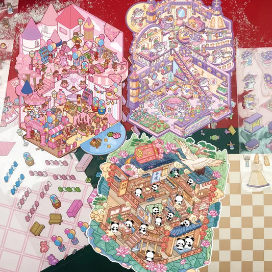 Big Size Scenery Stickers, DIY Magic Perfume Store Panda Tea House Amusement Park