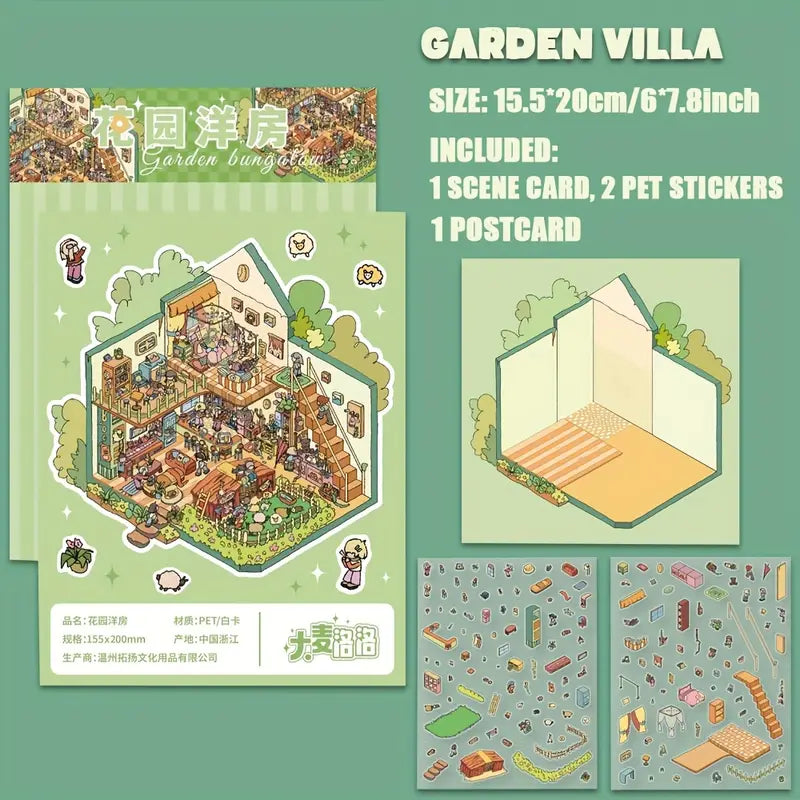 DIY Cozy Girls Loft House Garden Villa Scene Stickers