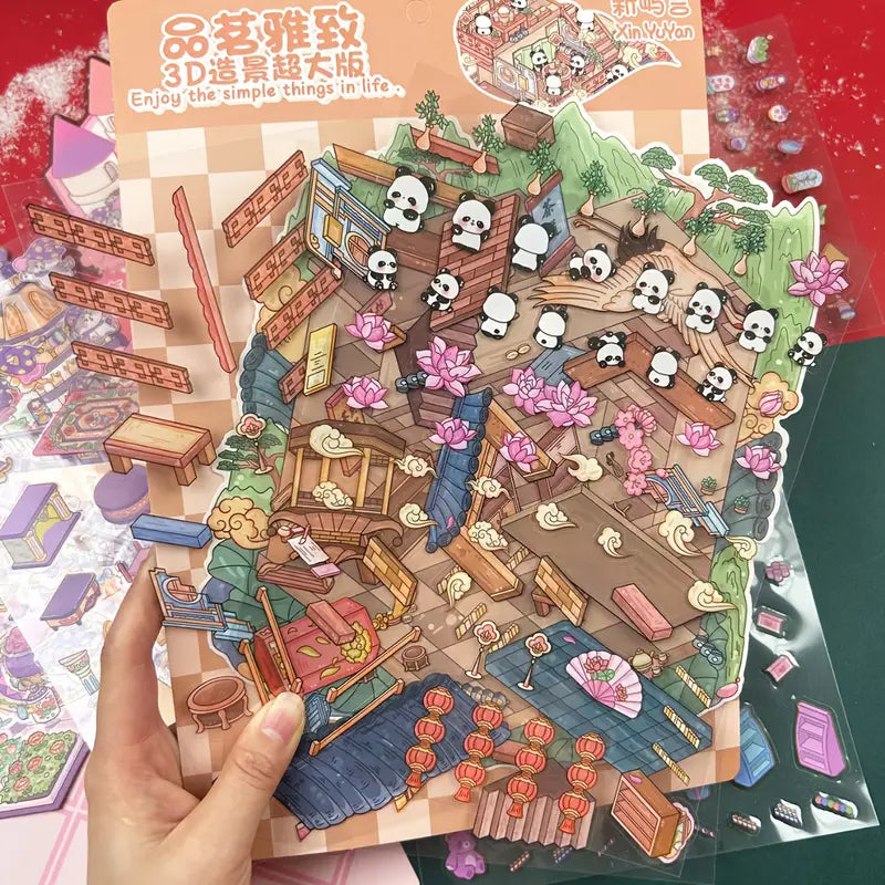 Big Size Scenery Stickers, DIY Magic Perfume Store Panda Tea House Amusement Park