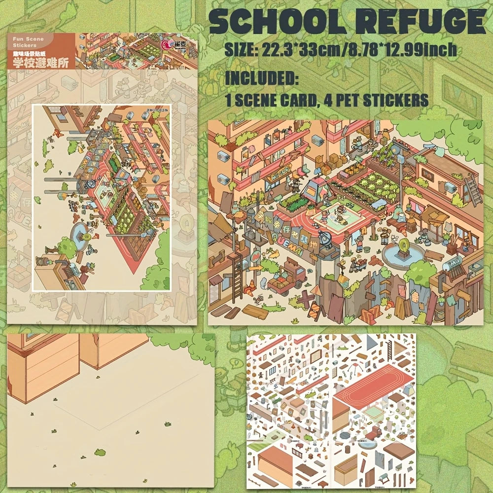 Farmer Market School Refuge Deep Sea Concert Water Park  3D Miniature Scene Stickers