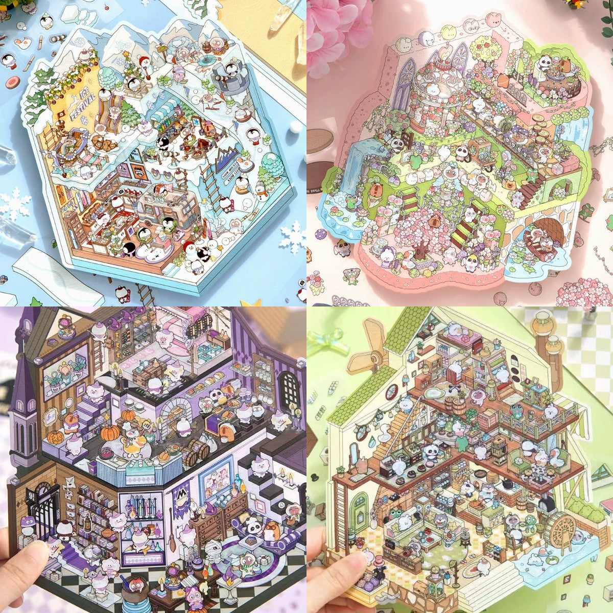 Big Size Sticker Scene DIY Alice's Dream Cat Park Mobile Castle Book Shop