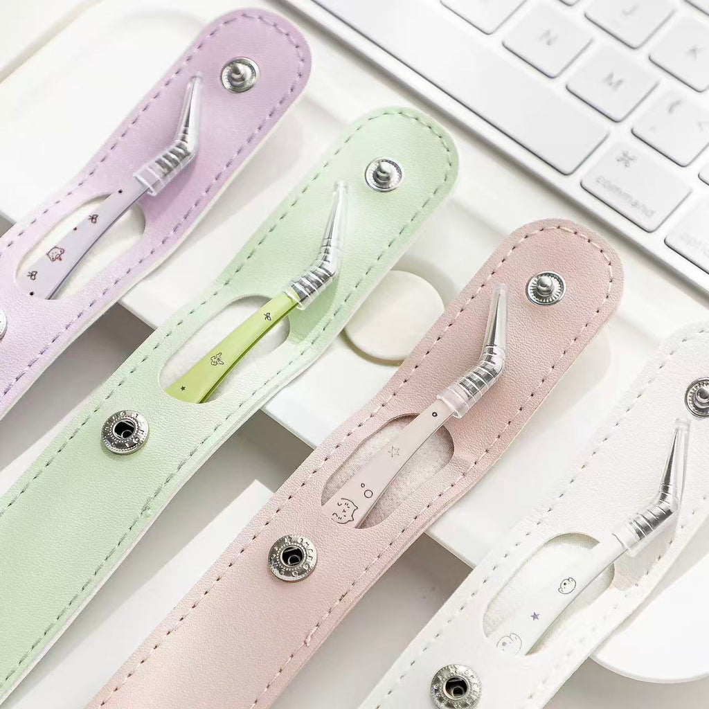 Cute Angled Precision Tweezers with Protective Case for Sticker Crafts