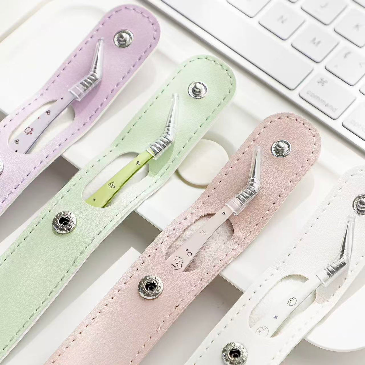 Cute Angled Precision Tweezers with Protective Case for Sticker Crafts