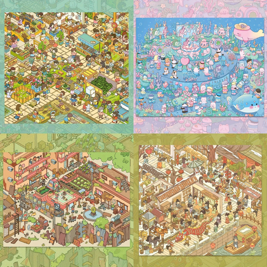 Farmer Market School Refuge Deep Sea Concert Water Park  3D Miniature Scene Stickers