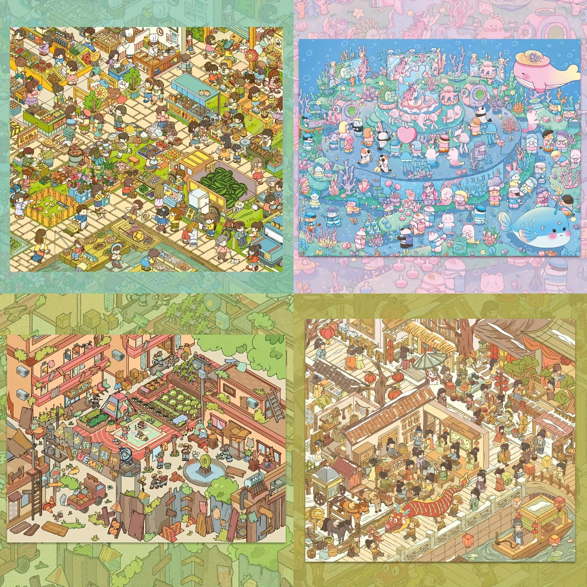 Farmer Market School Refuge Deep Sea Concert Water Park  3D Miniature Scene Stickers
