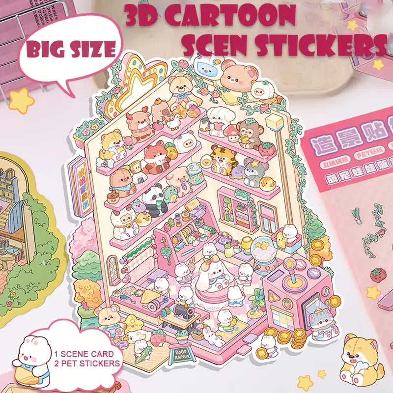 DIY 3D Farm Ranch Bear House Doll Machine Sticker Scene