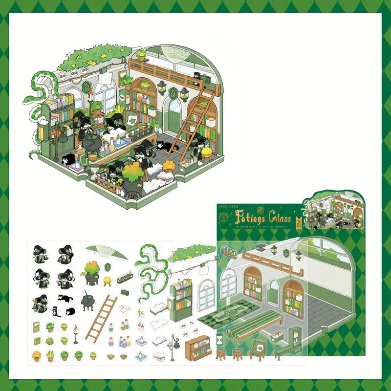 DIY Cat Magic House 4PCS Miniature Scene Stickers