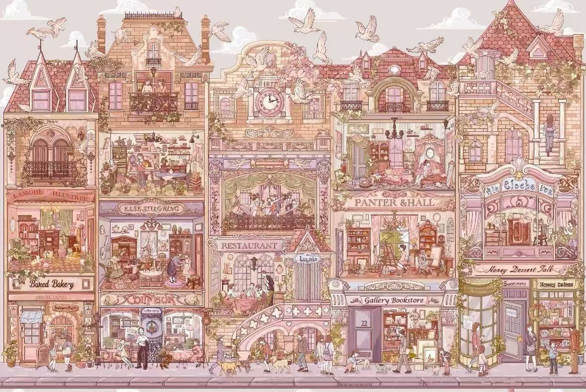 DIY MIniature Scene Sticker Rose Street Building Block Town