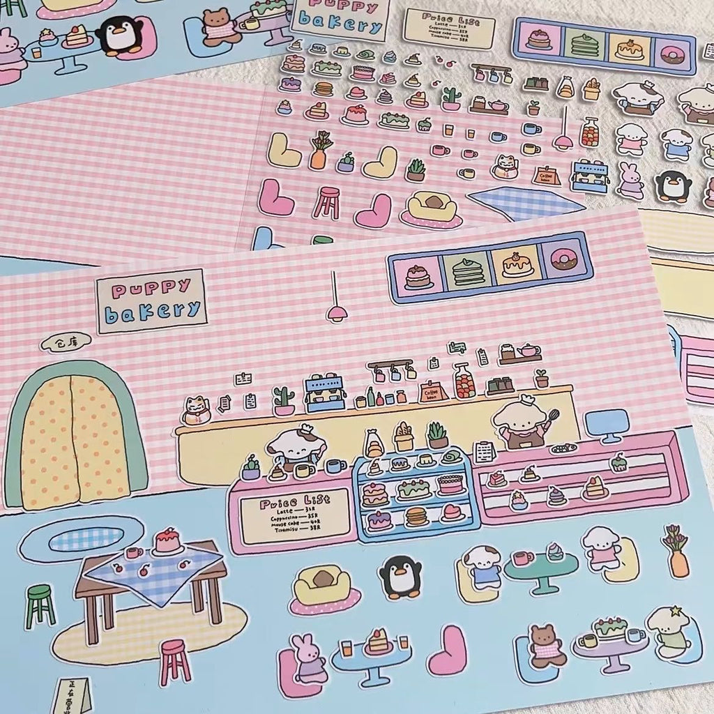 DIY Puppy Dessert House Amusement Park Sticker Scenes