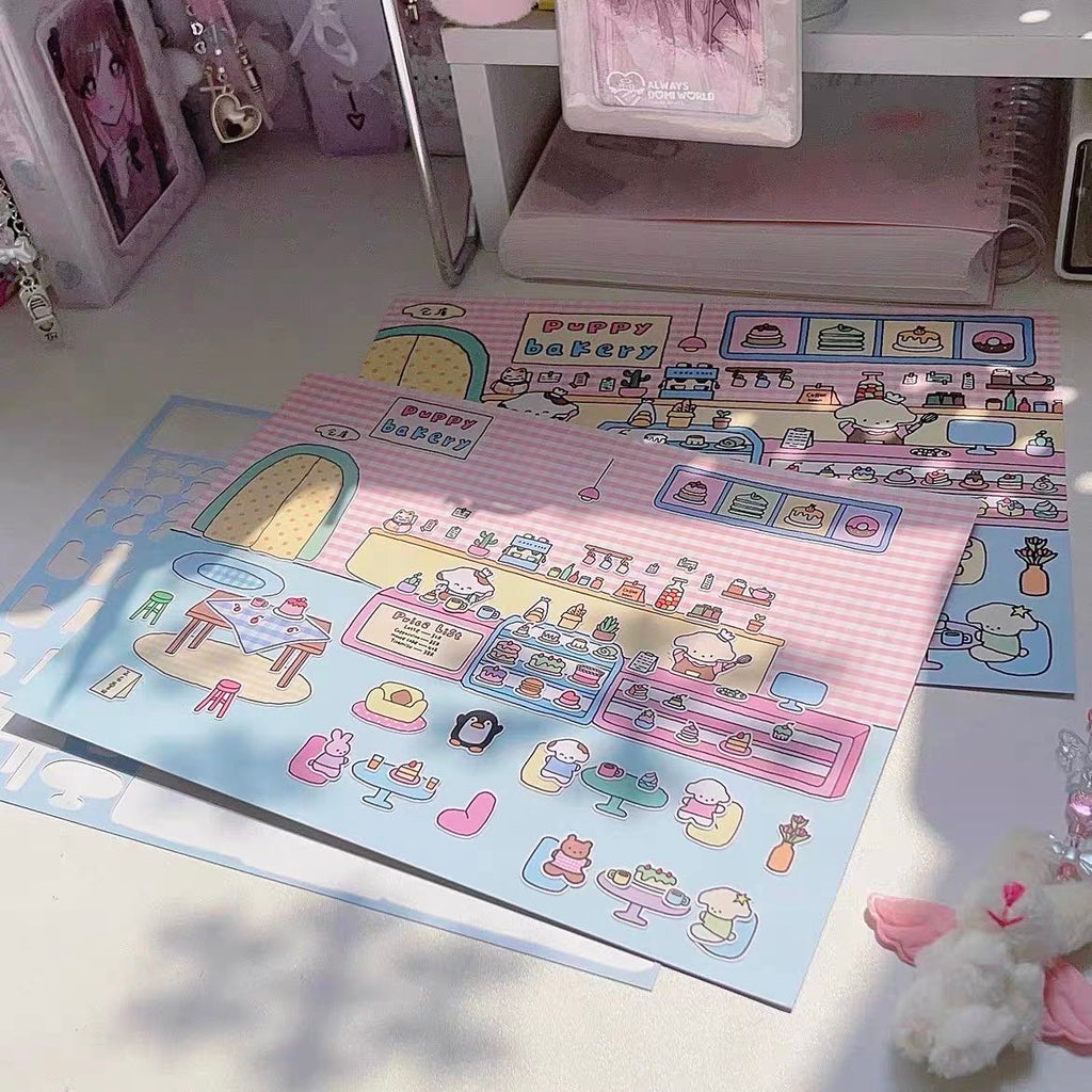 DIY Puppy Dessert House Amusement Park Sticker Scenes