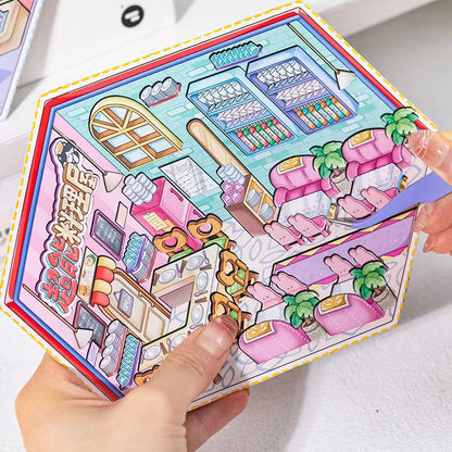Business Simulation Game Sticker Scene Play Set, Clothing Store|Restaurant|Bakery Shop