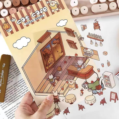 Sticker Scenes! Sunshine Greenhouse|Cat Cafe|Bakery|Library