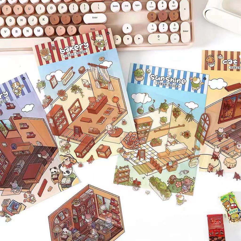 DIY Miniature Sticker Scene: Cheese Shop|Fruit Shop|Orchard|Pasture
