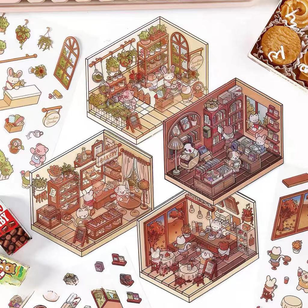 DIY Miniature Sticker Scene: Cheese Shop|Fruit Shop|Orchard|Pasture