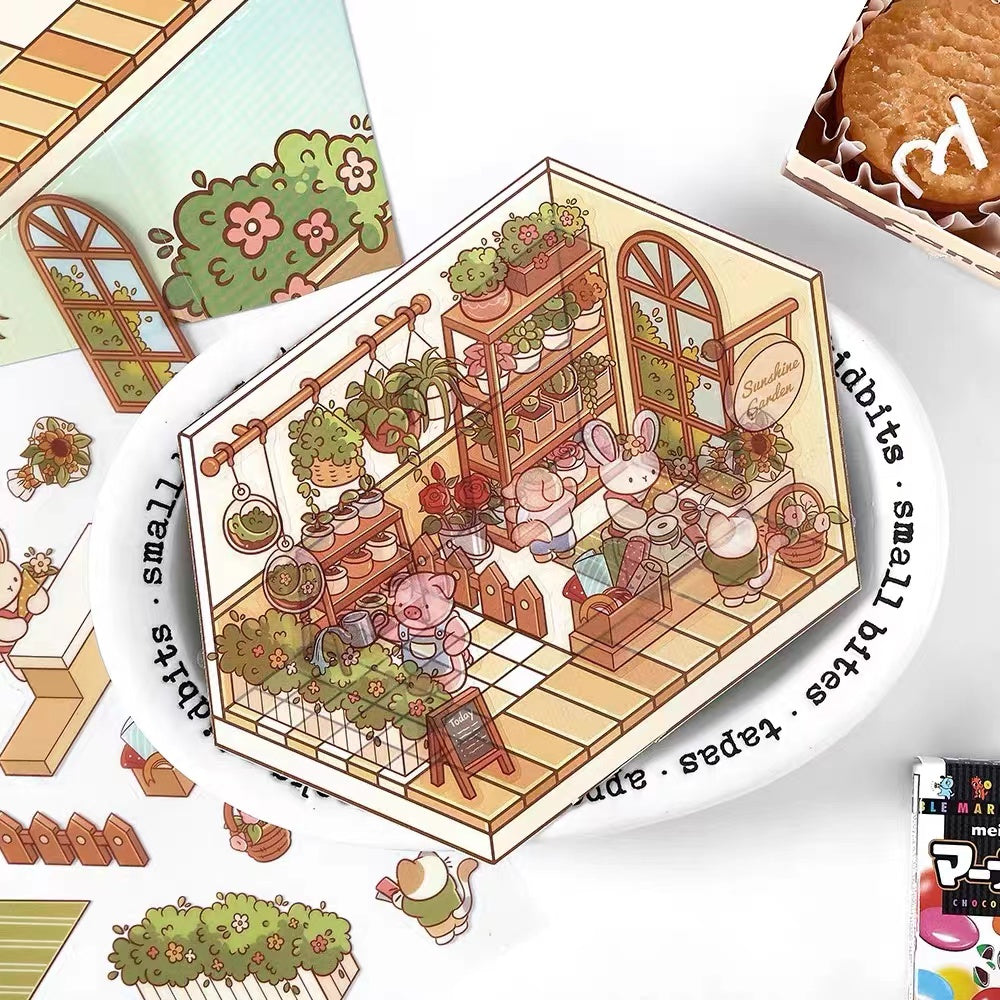 DIY Miniature Sticker Scene: Corner Park|Coffee Bakery|Forest Hostel|Yummy Sushi