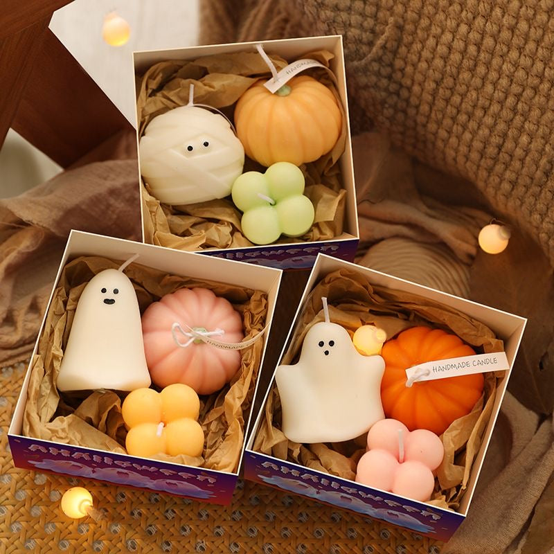 Handmade Halloween Ghost Pumpkin Candle Set