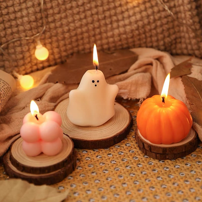 Handmade Halloween Ghost Pumpkin Candle Set