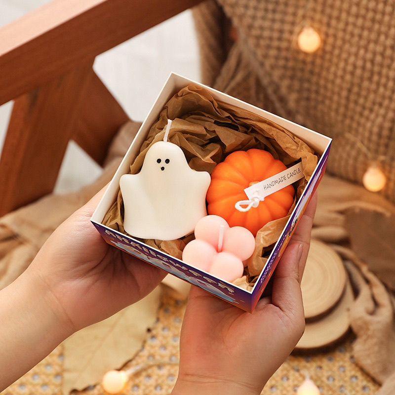 Handmade Halloween Ghost Pumpkin Candle Set
