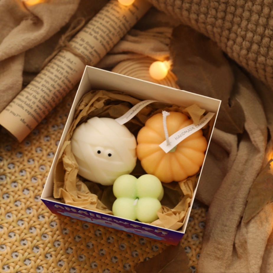 Handmade Halloween Ghost Pumpkin Candle Set