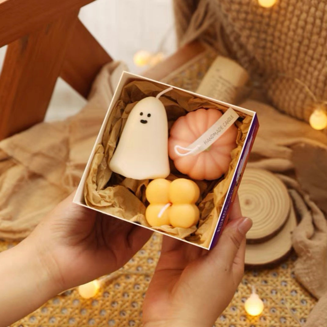 Handmade Halloween Ghost Pumpkin Candle Set